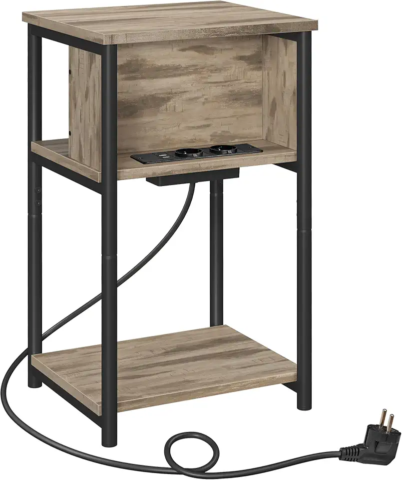 VASAGLE - Table d'appoint LET375K01 - 30x34x58cm - multiprise, 2 USB, 2 CA, marron-noir LET375K01