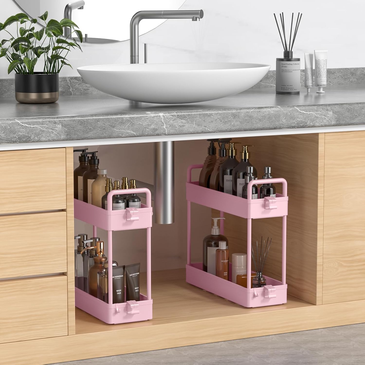 SOLEJAZZ - chariot de rangement 3 niveaux, plastique, cuisine/bain, rose