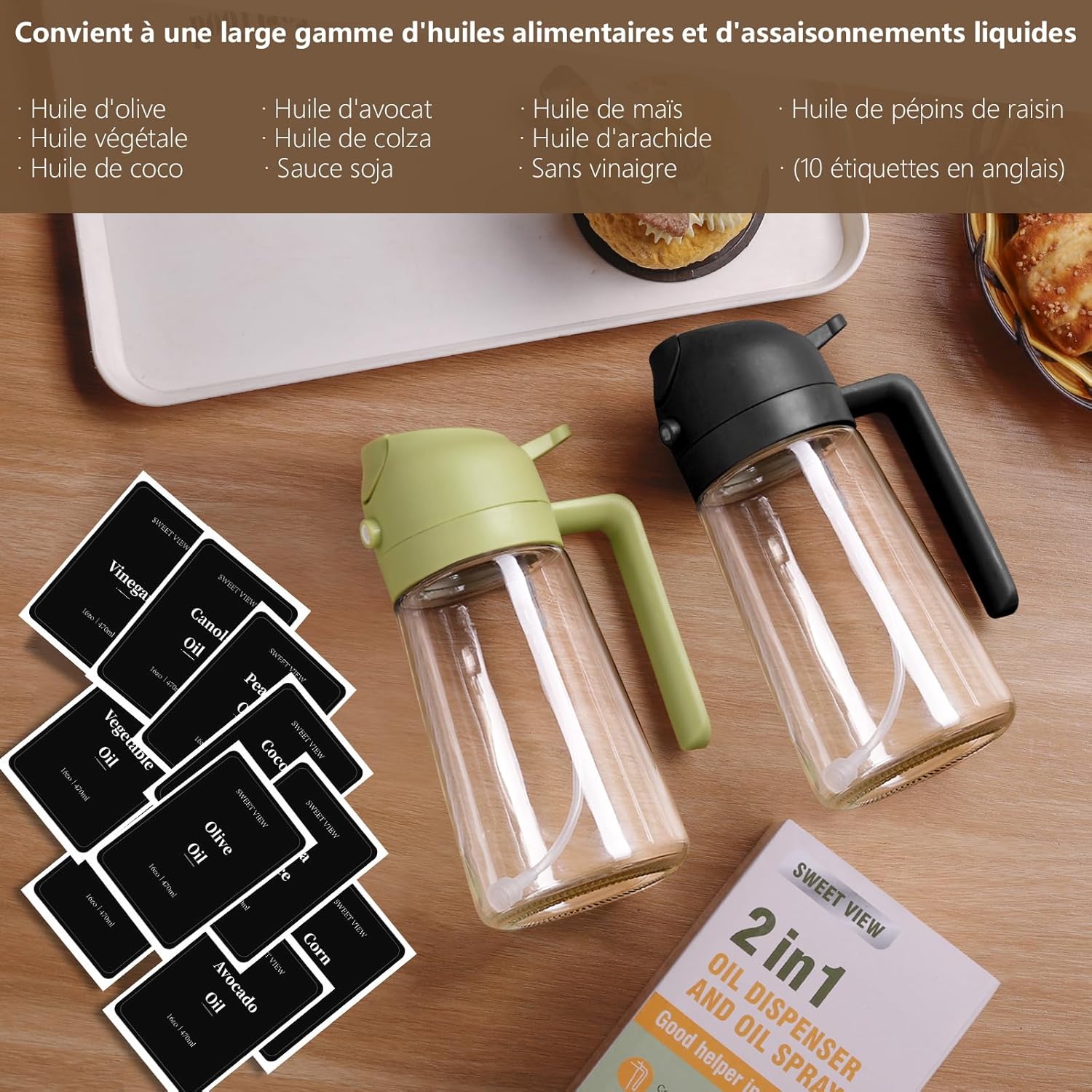 Spray Huile - Distributeur 470ml - double couleur - utilisation cuisine