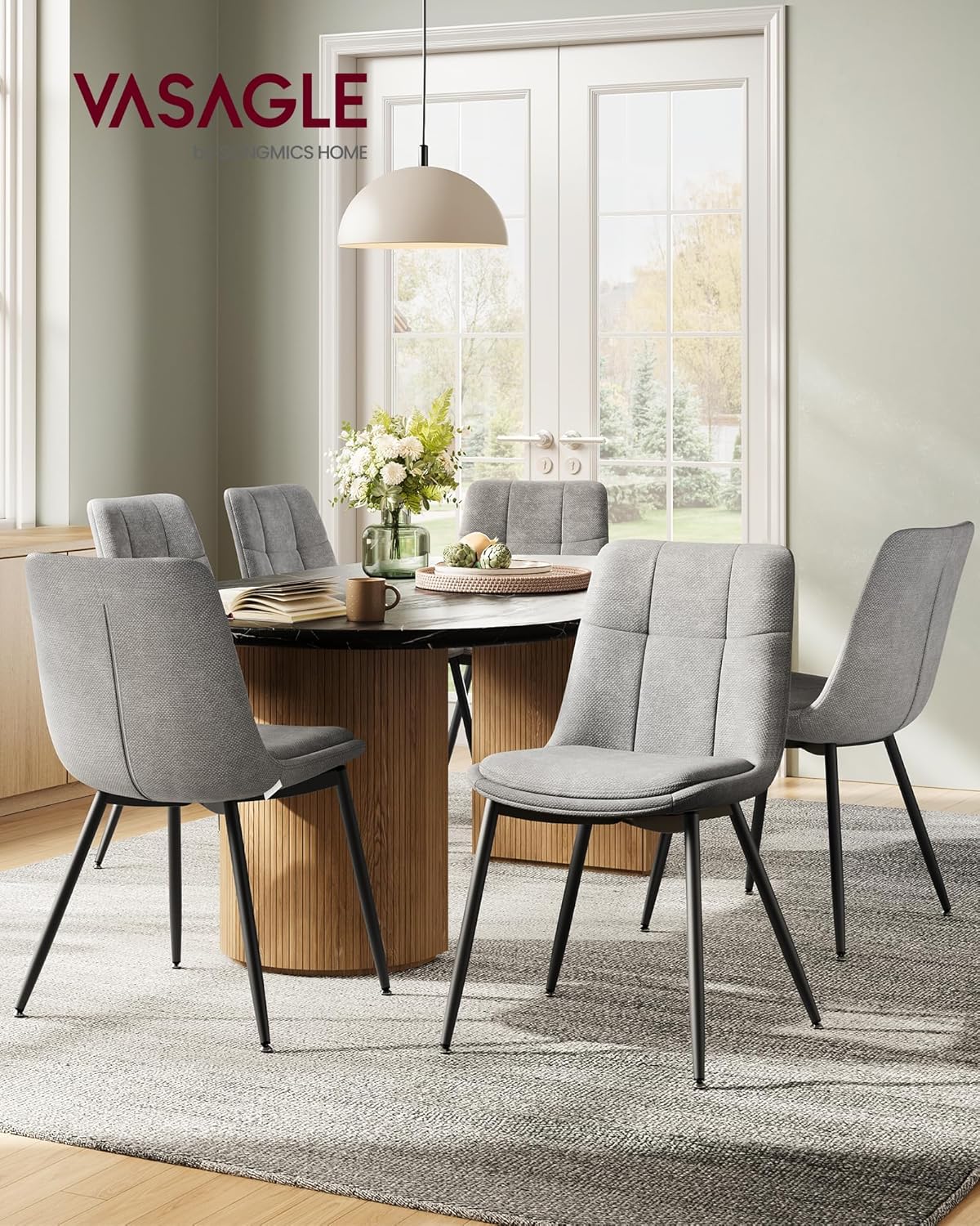 VASAGLE - Lot de 6 chaises modernes, métal, chenille, 120 kg, KDC151G16