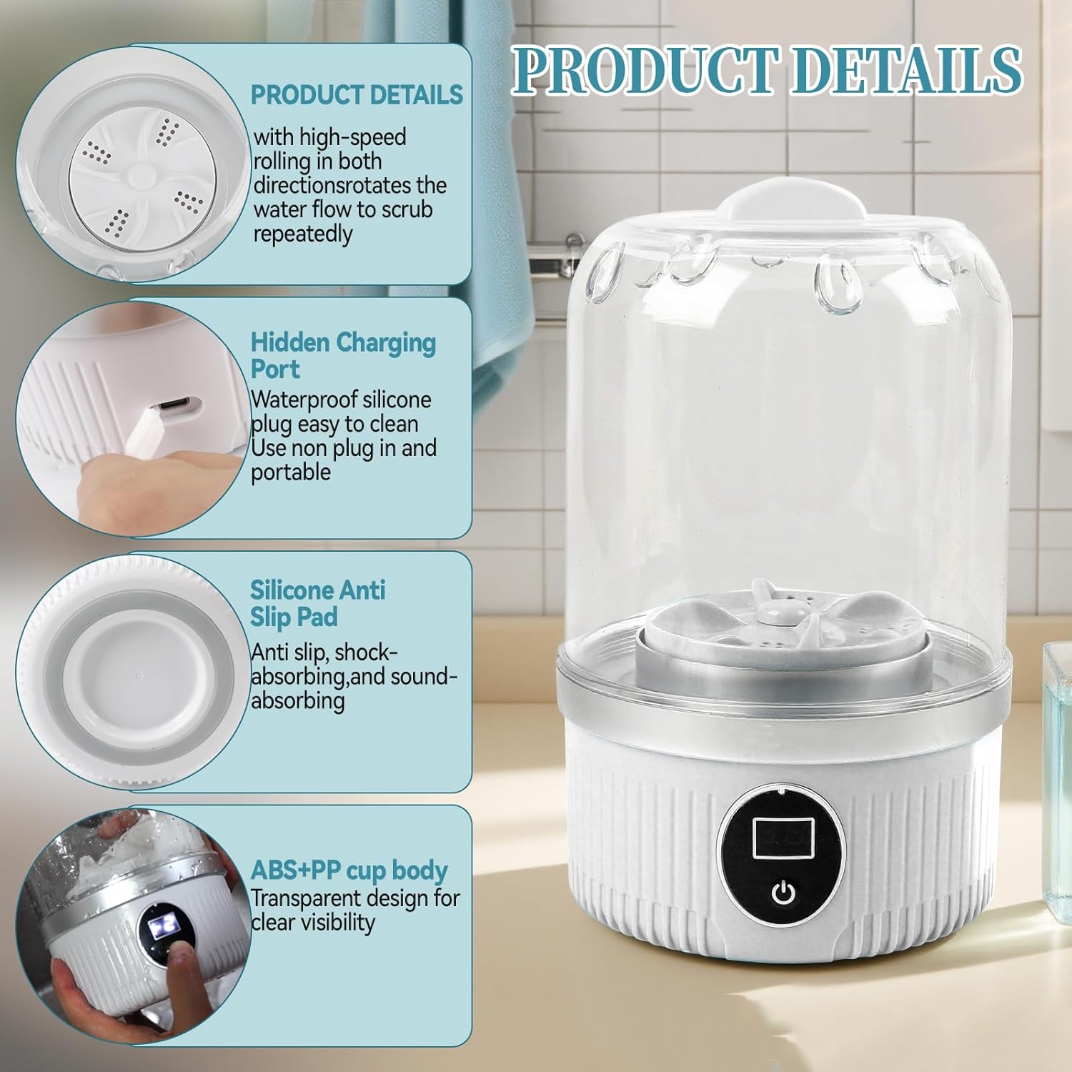 Mini machine à laver portable - 2 modes - compacte - rechargeable sans fil