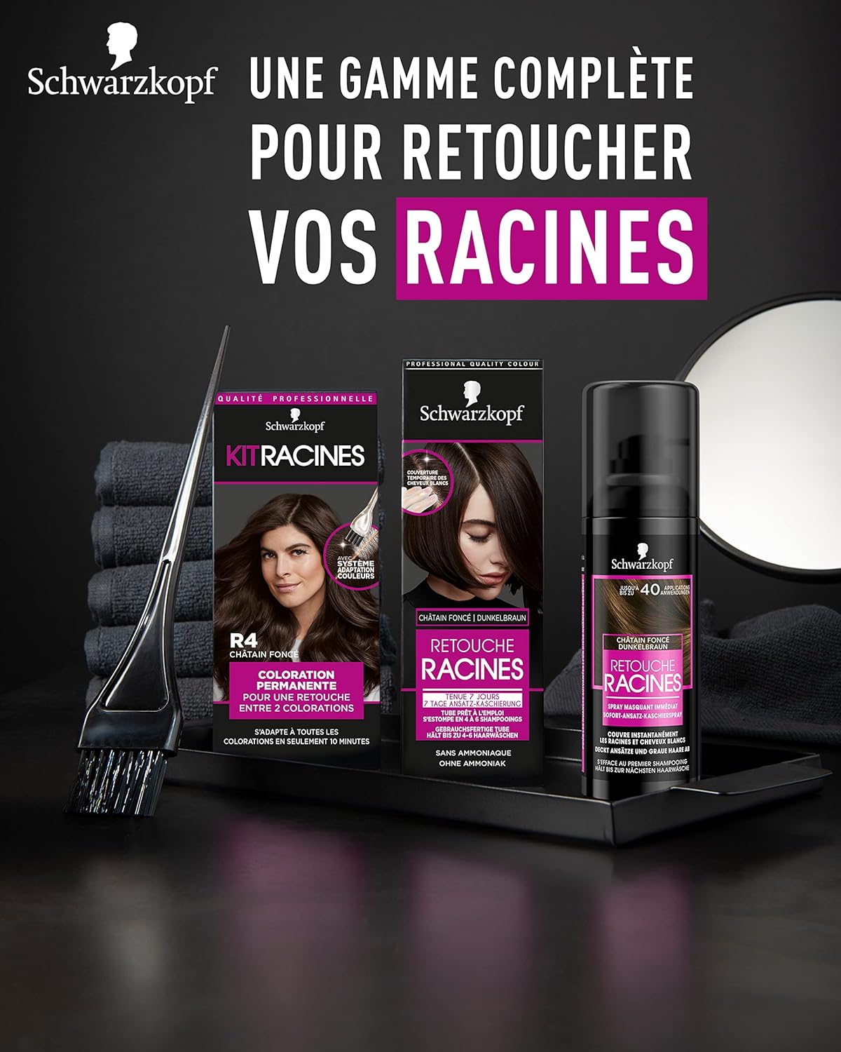Schwarzkopf - Kit Racines coloration permanente - huile nourrissante, retouche racines, couvre cheveux blancs - Noir - R