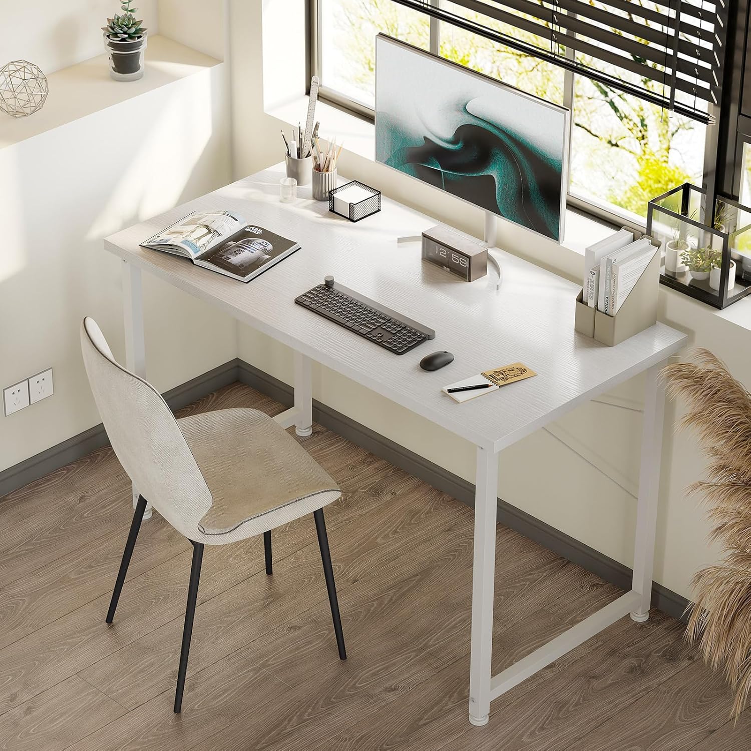 ODK - bureau d'ordinateur - 100x48cm - compact, blanc, idéal étude