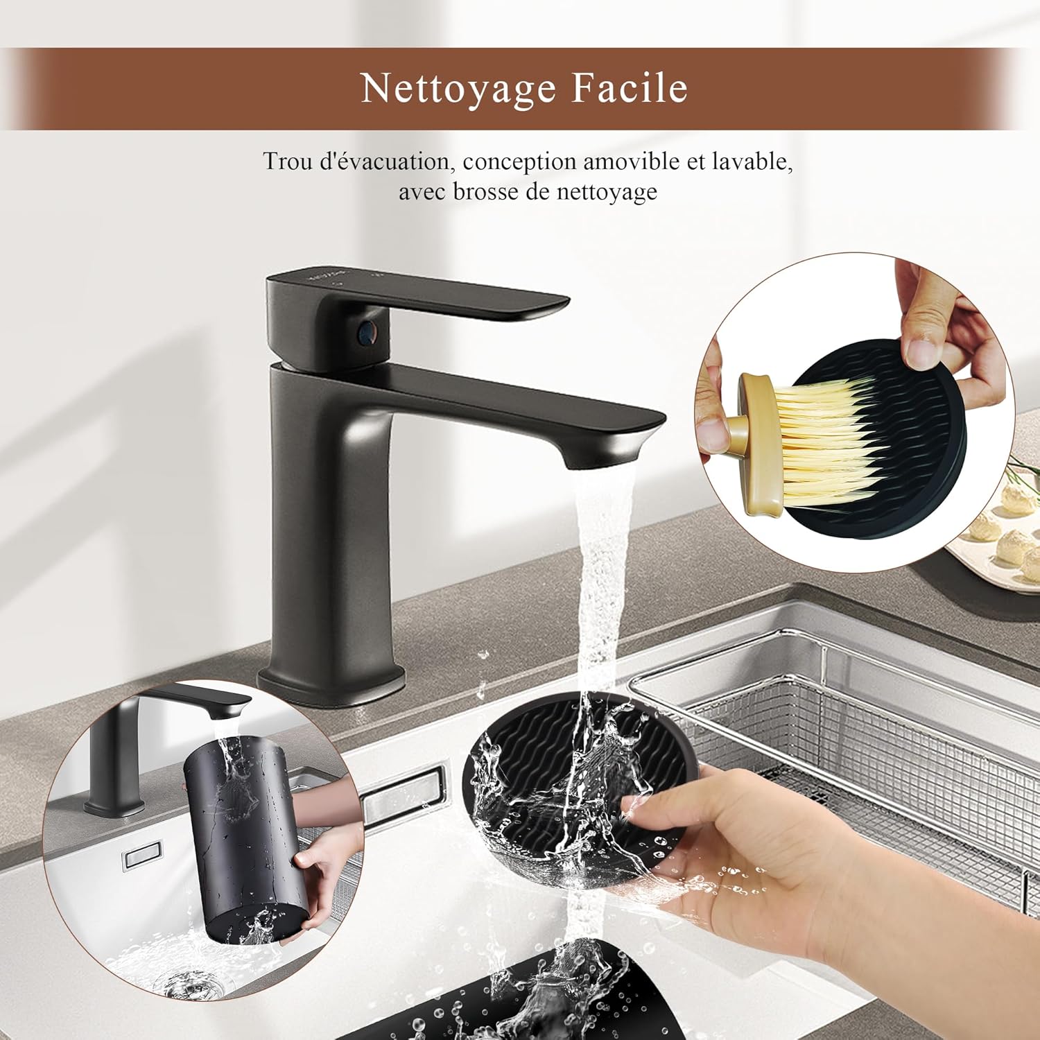 Bloc couteaux cuisine noir - design ondulé, support 20 couteaux - antidérapant, ventilé, rangement boîte