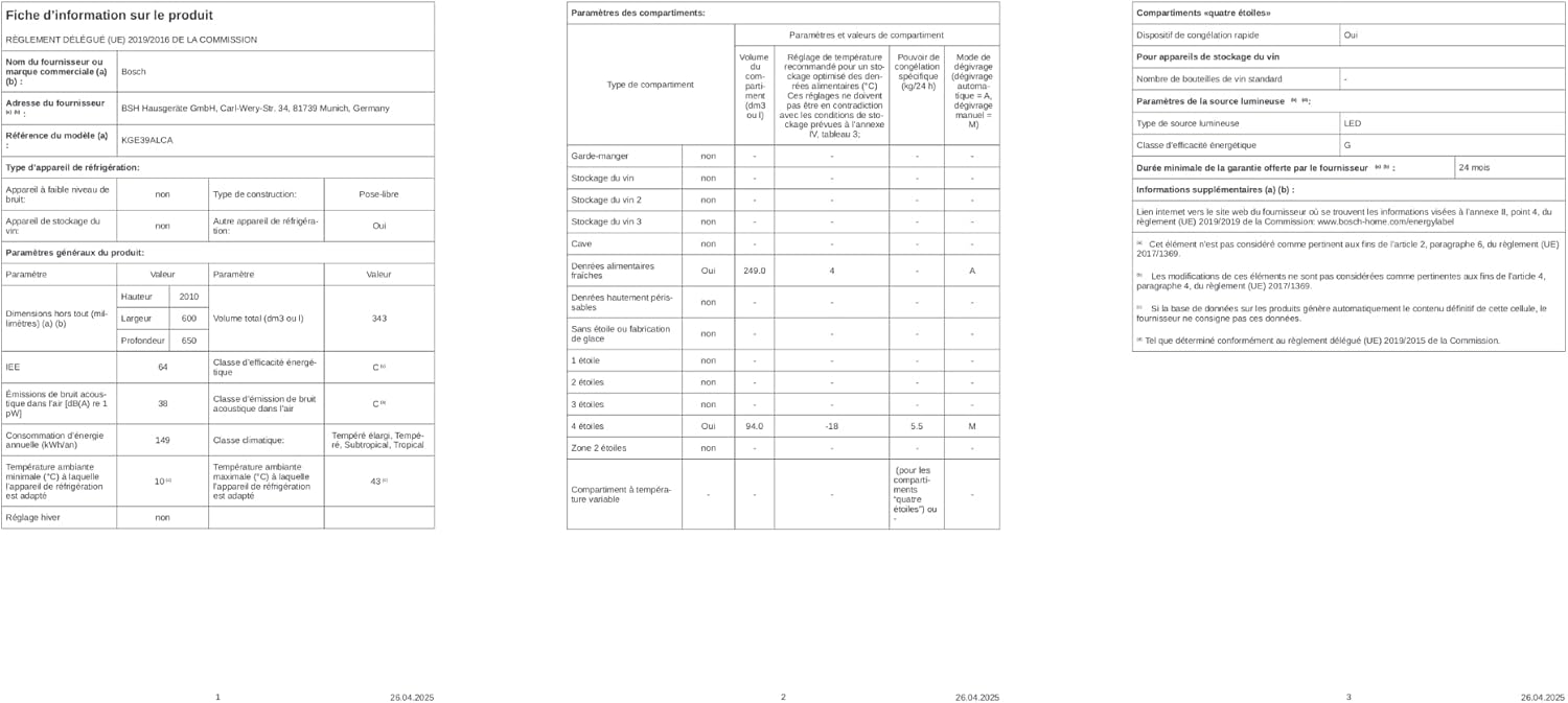 Bosch - combiné Série 6 - 201x60 cm - inox - KGE39ALCA