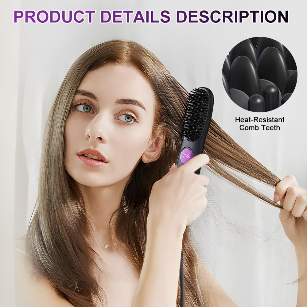 Brosse lissante sans fil - mini portable - LCD - tous types cheveux