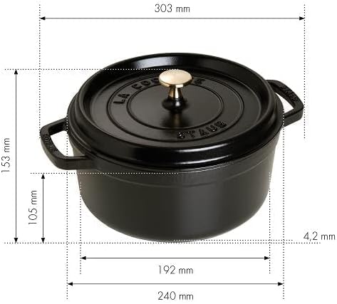 STAUB - cocotte ronde fonte émaillée - 24cm 3.8L 4 pers - noir mat