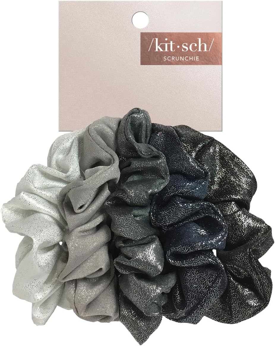 Kitsch - lot de 5 chouchous métalliques - gris/noir/gris - accessoires cheveux élégants