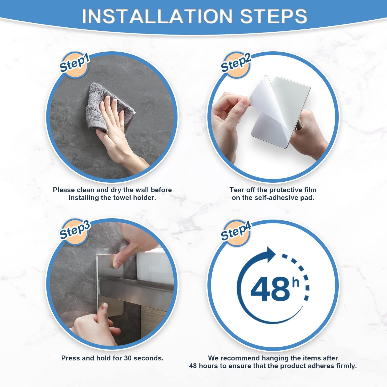 Porte-serviettes salle de bain - adhésif, inox noir, un bras, sans perçage