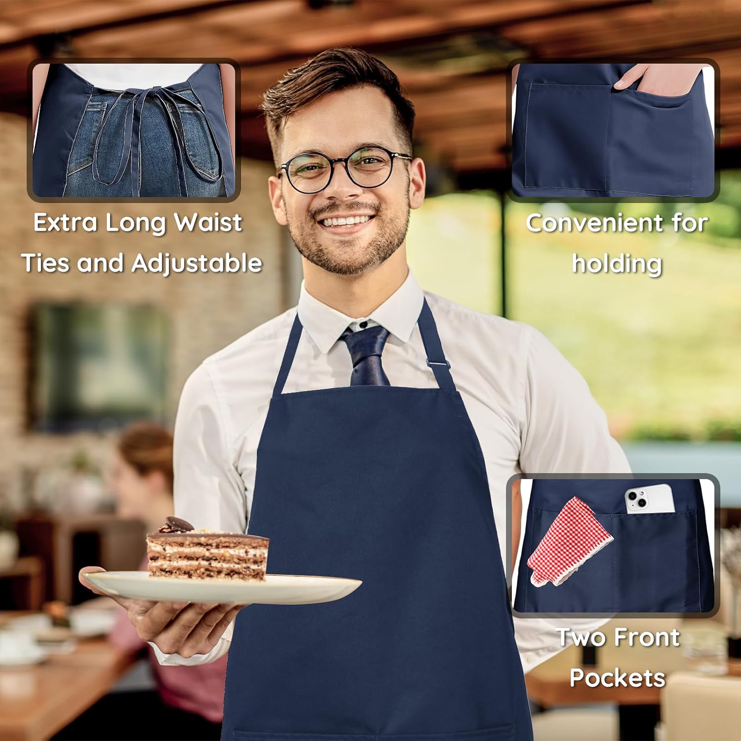 atopo - tabliers cuisine 4 pcs - réglables, 2 poches, étanches