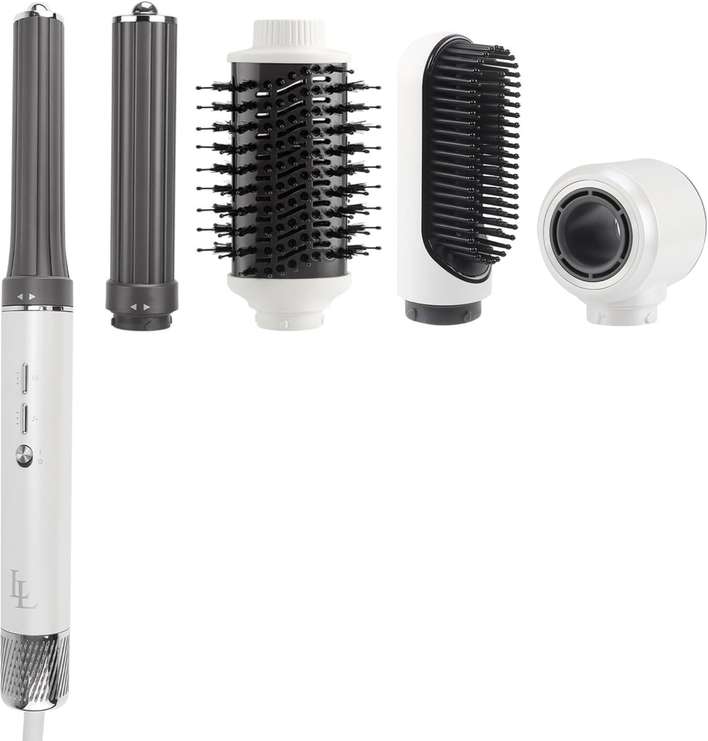 Brosse soufflante - luxe blanc argent - 135000 RPM - séchage rapide, ionique, auto-wrap, volumateur, lisseur