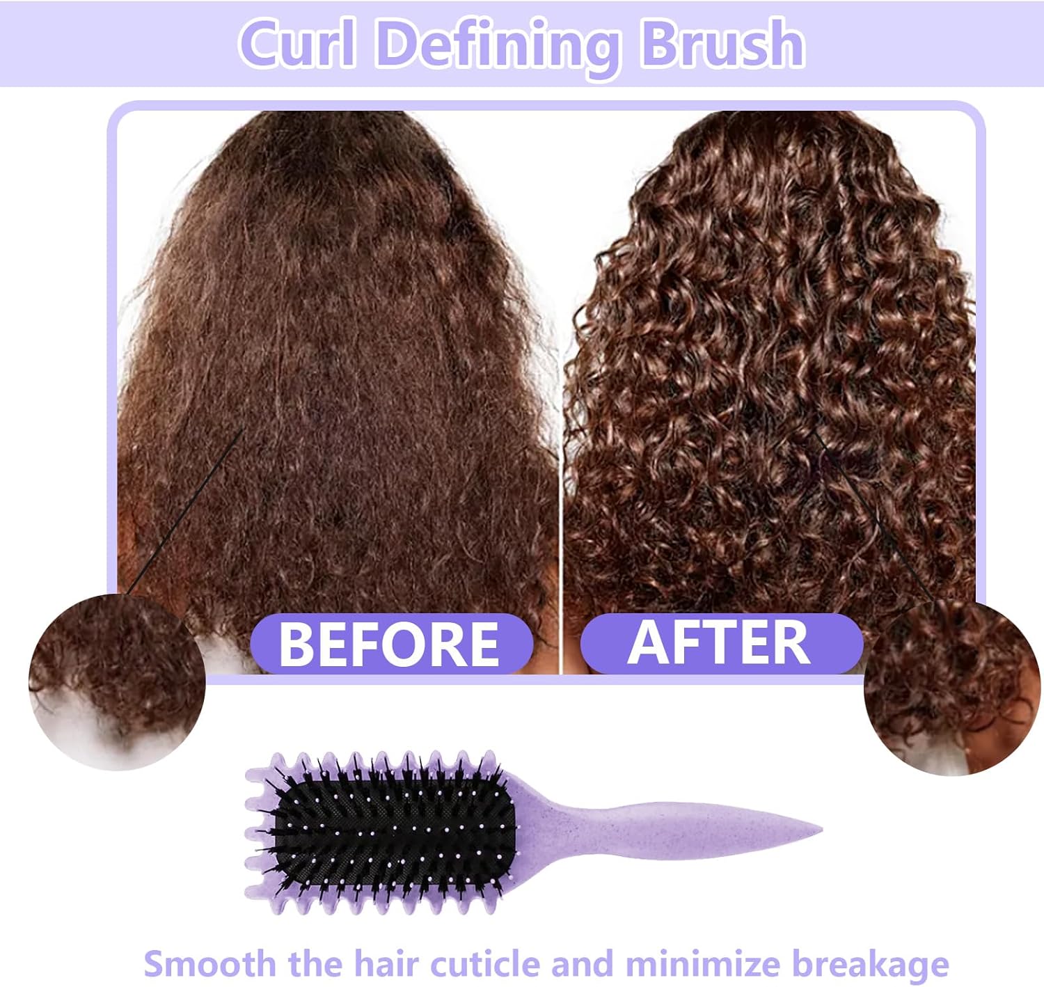 Brosse à boucler - Violet - 24cm - fixation et définition boucles