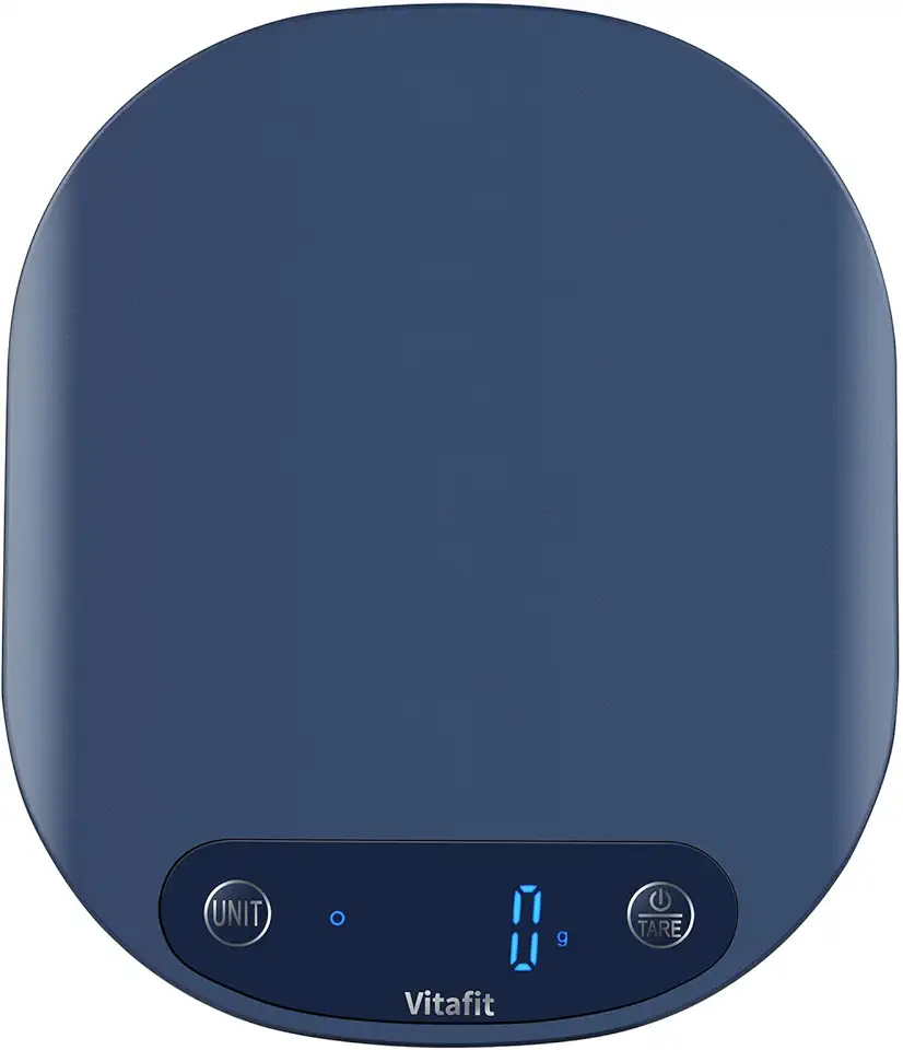 Vitafit - Balance de cuisine 15kg - acier inox, tare, 3 AAA, bleu