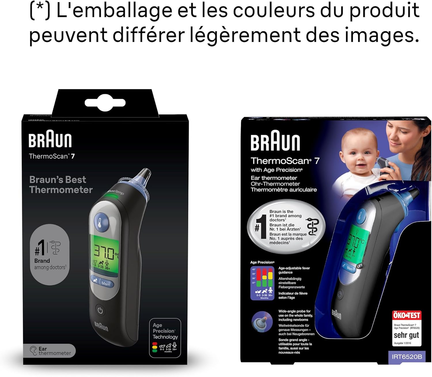 Braun - ThermoScan 7 - Thermomètre auriculaire - Age Precision, écran couleur