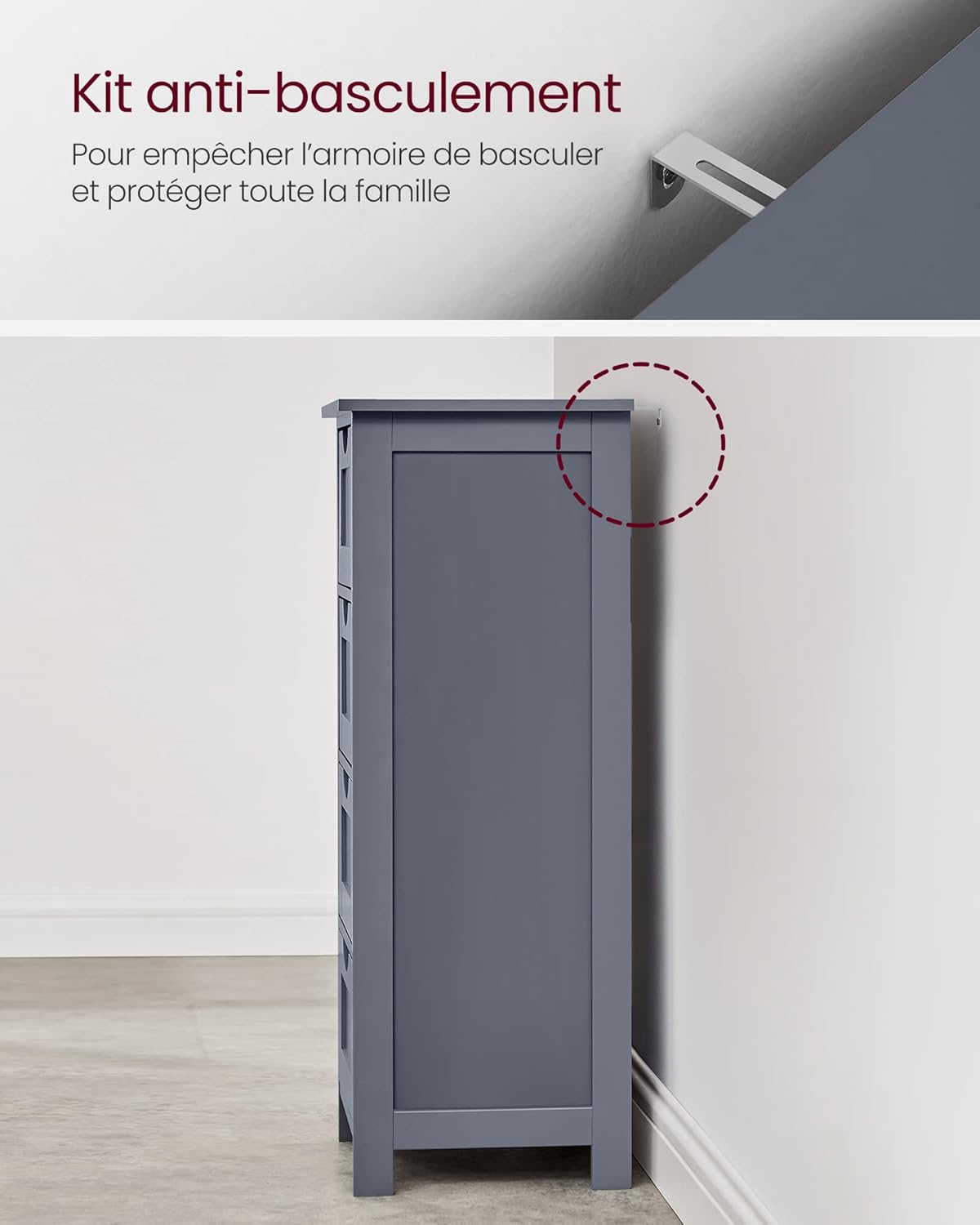 VASAGLE - armoire salle de bain moderne - 30x30x82 cm - 4 tiroirs - LHC040G01