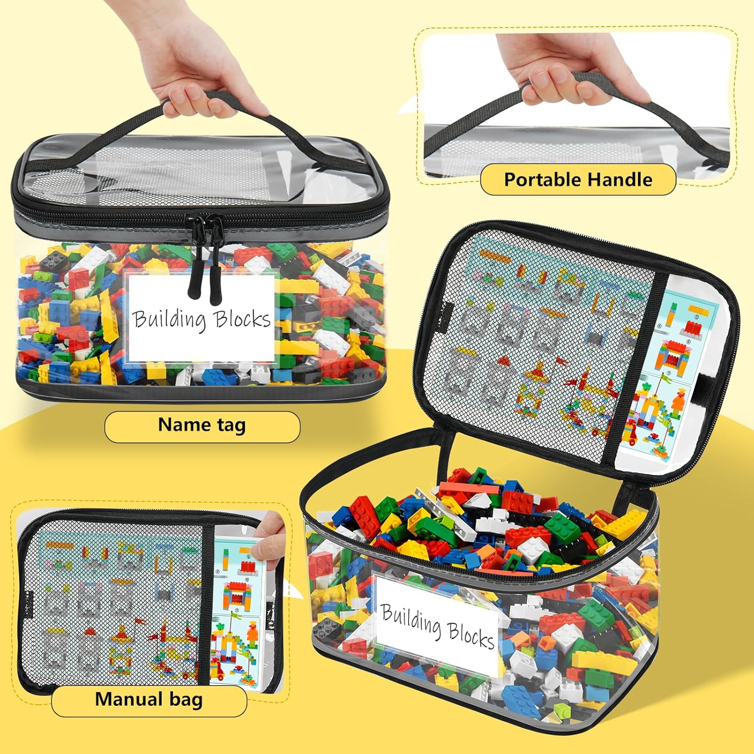 Pochette de rangement jouet enfant - PVC, fermeture éclair, lot de 8, idéal puzzles et bain