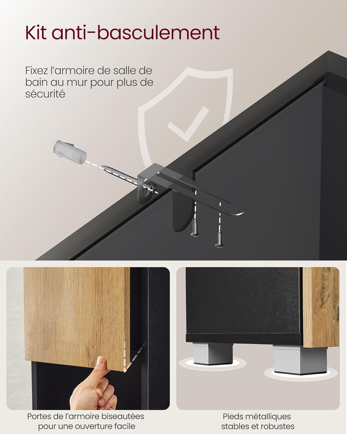 VASAGLE - armoire colonne salle de bain 30x30x170 cm tiroir étagères BBK560BC01