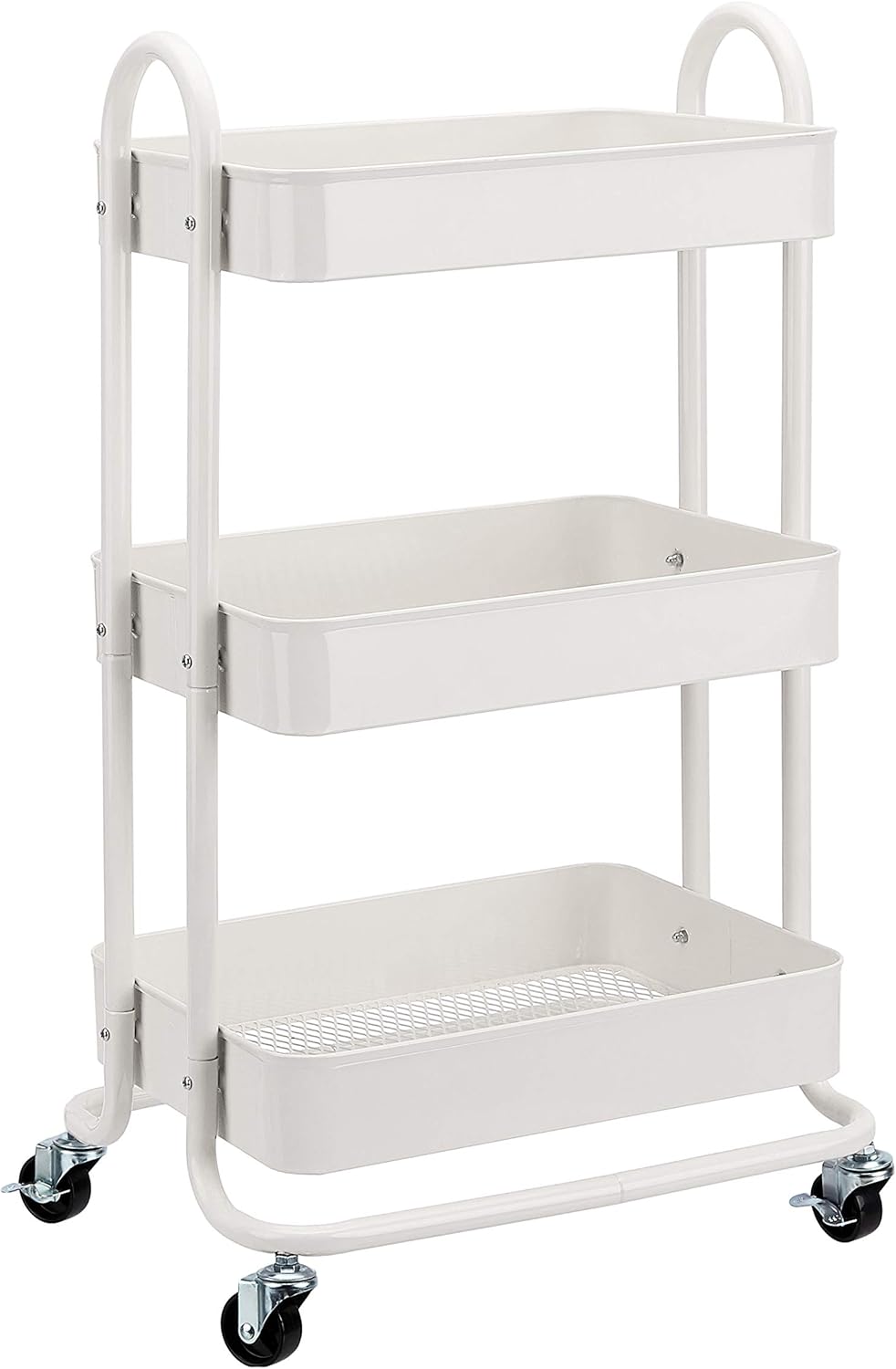 maxi-dealzz Basics - Chariot rangement 3 niveaux à roulettes - blanc - idéal cuisine/buanderie