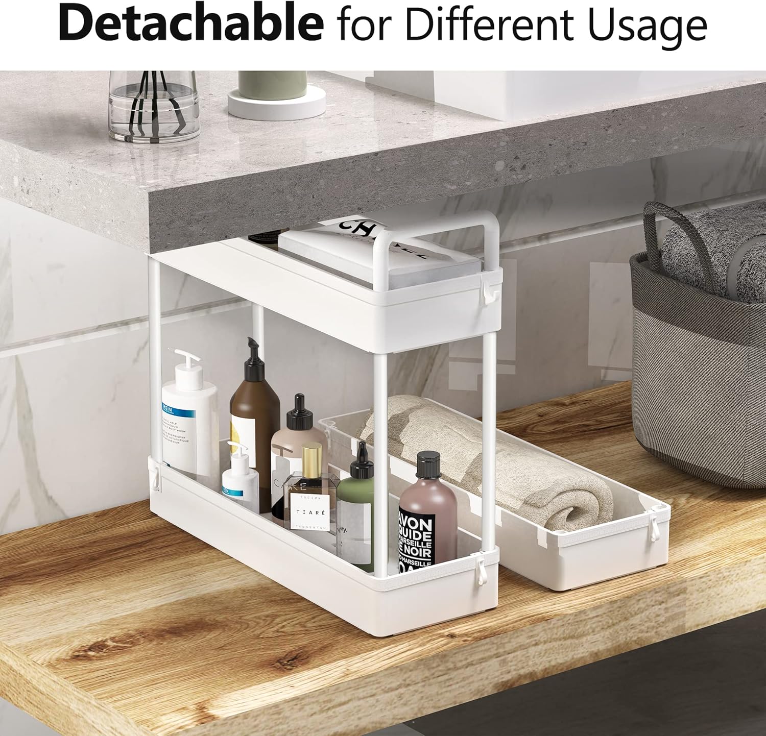 SOLEJAZZ - chariot 3 étagères, plastique, blanc, rangement étroit