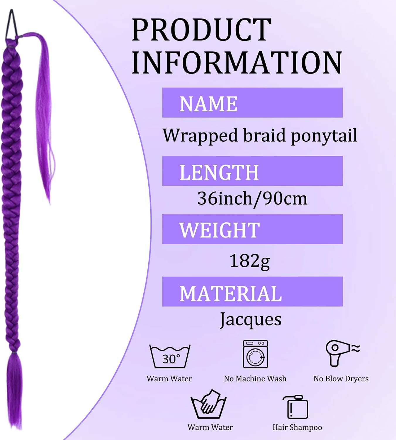 Extension cheveux - mèche longue synthétique violette - idéale cosplay, tresses, Halloween