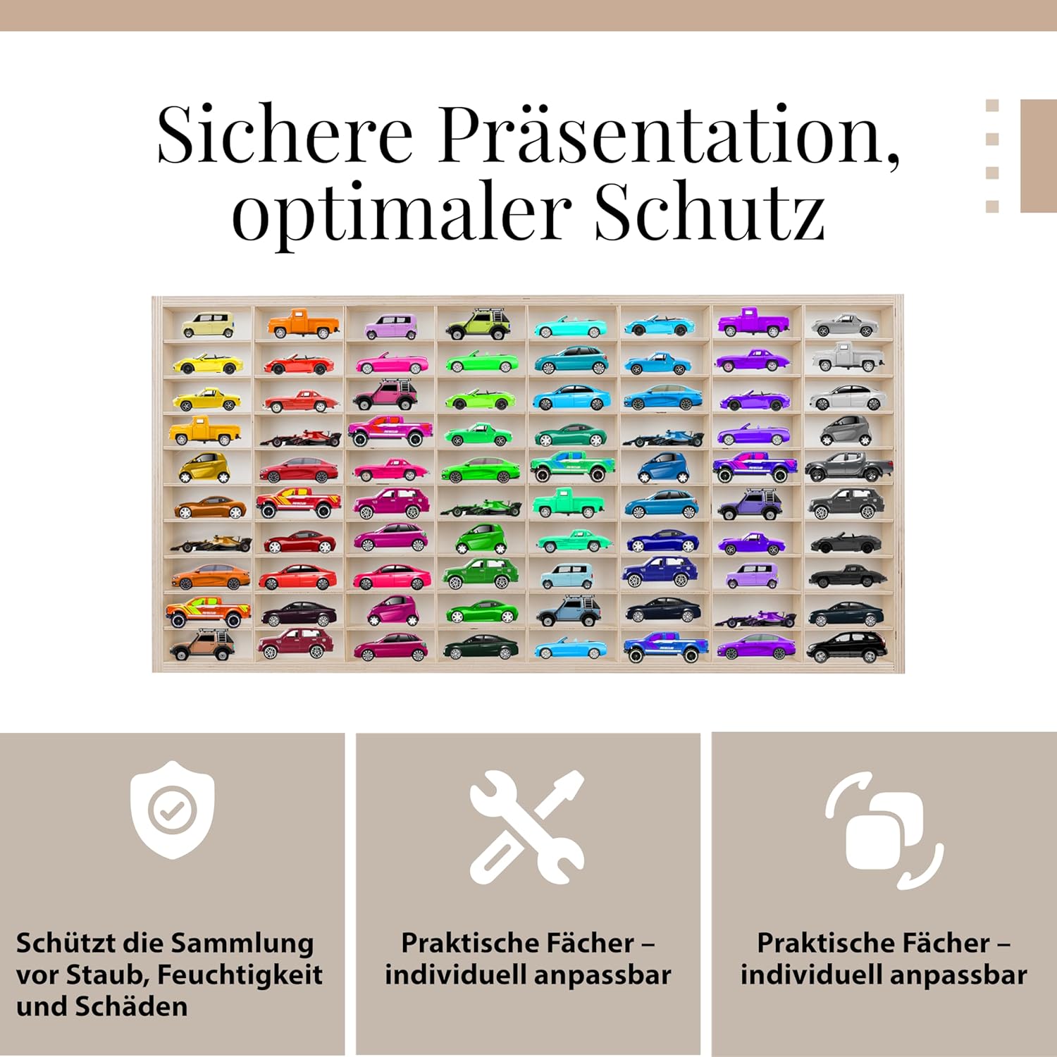 Kruzzel - étagère à voitures jouets, 80 cases, empilable, bois, 8722