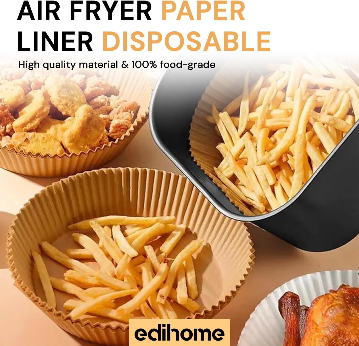 edihome - papier cuisson air fryer - 20-24 cm - 100 unités, jetable, BPA free