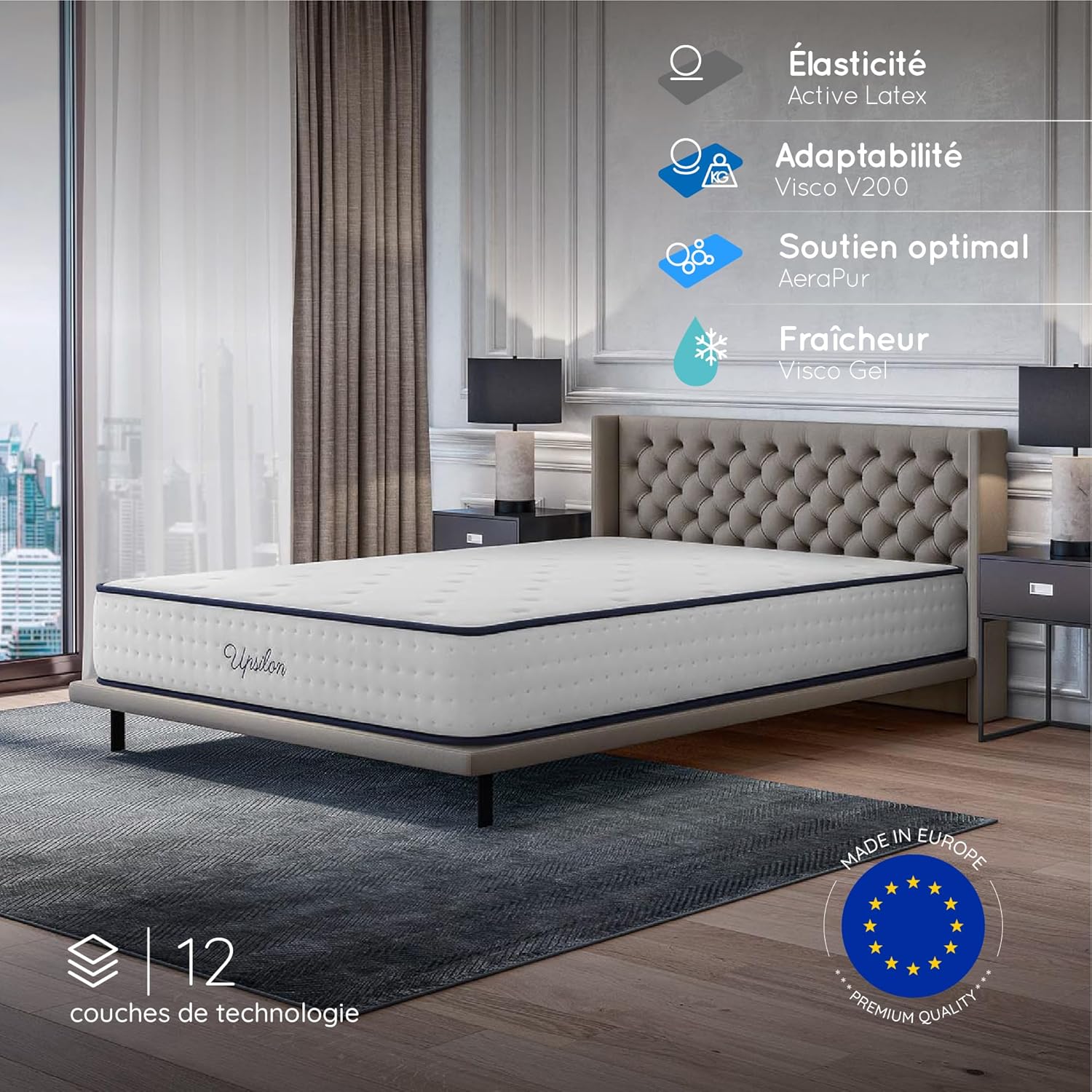 Cosmos - Upsilon - 140x190 cm - Mémoire de forme, ferme, réversible