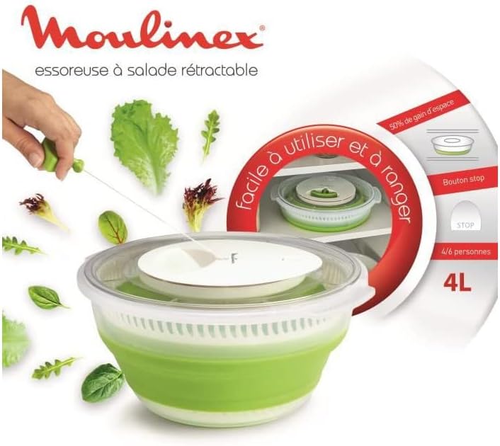 Moulinex - essoreuse à salade rétractable 4L - compacte, verte