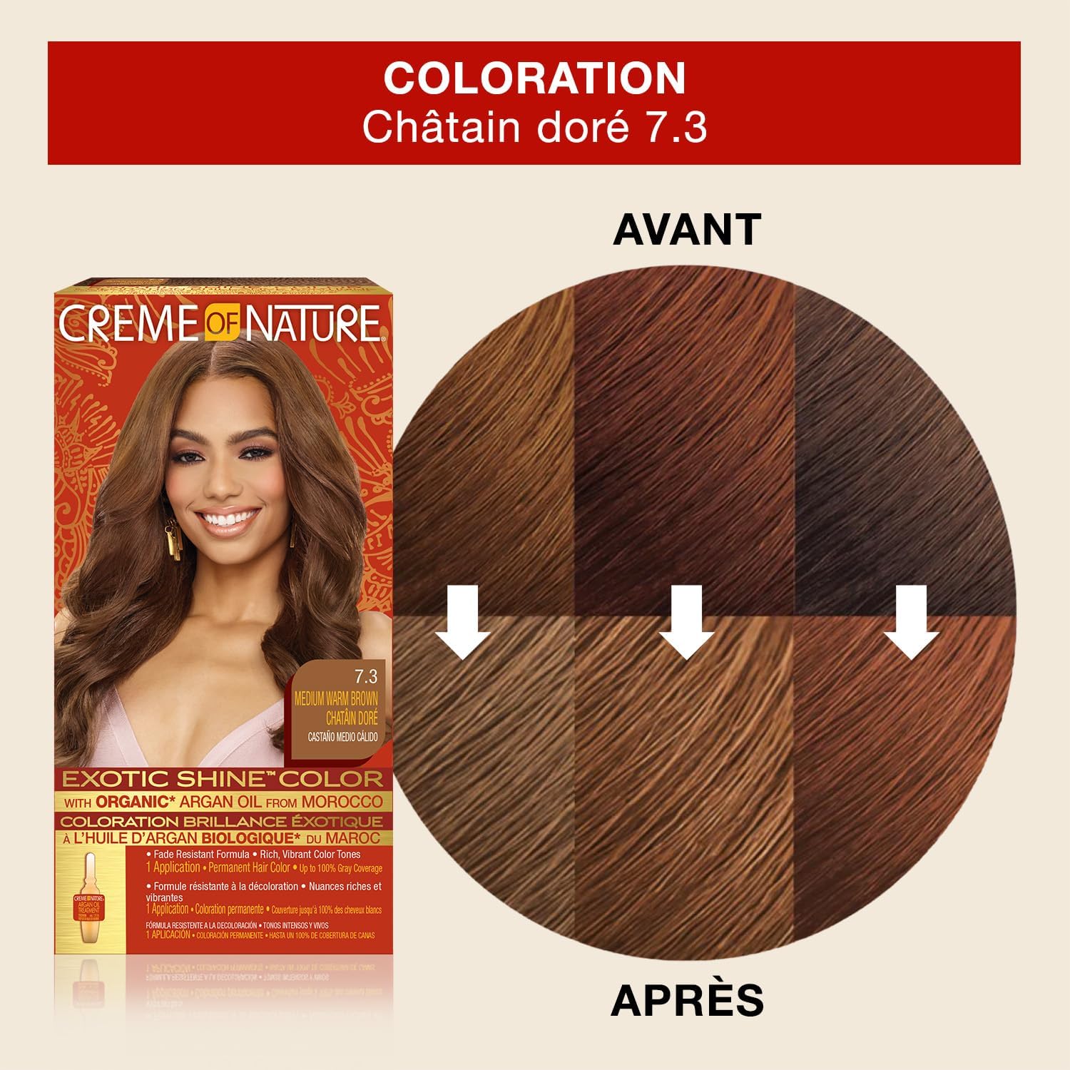Creme of Nature - Argan Oil Coloration Permanente - couvre 100% cheveux blancs, cheveux bouclés à crépus, 7.3 Châtain do