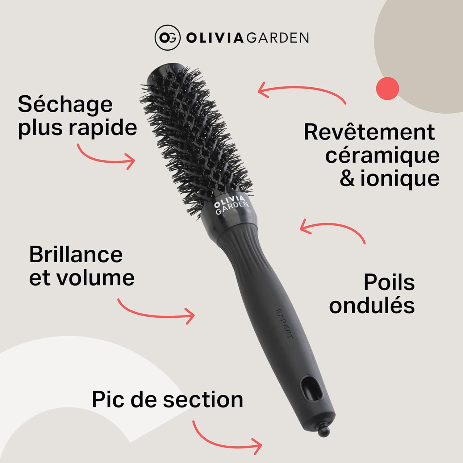 Olivia Garden - Expert Blowout Shine - ronde céramique antistatique - brushing brillant sans frisottis