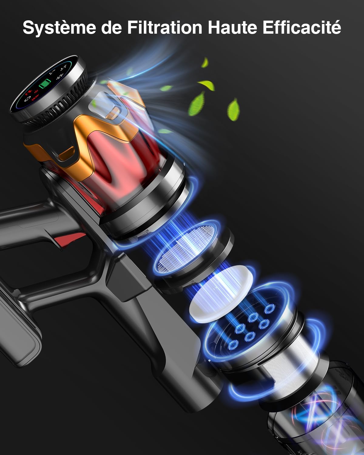 Aspirateur balai sans fil, 1,6L, écran OLED, 70min, 650W, 55KPA