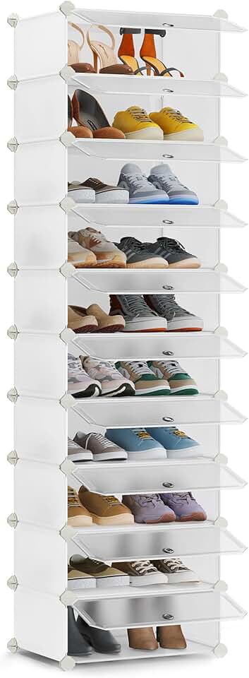 Songmics - étagère à chaussures 10 niveaux, plastique PP, enfichable, porte, DIY, blanc - LPC010WH01