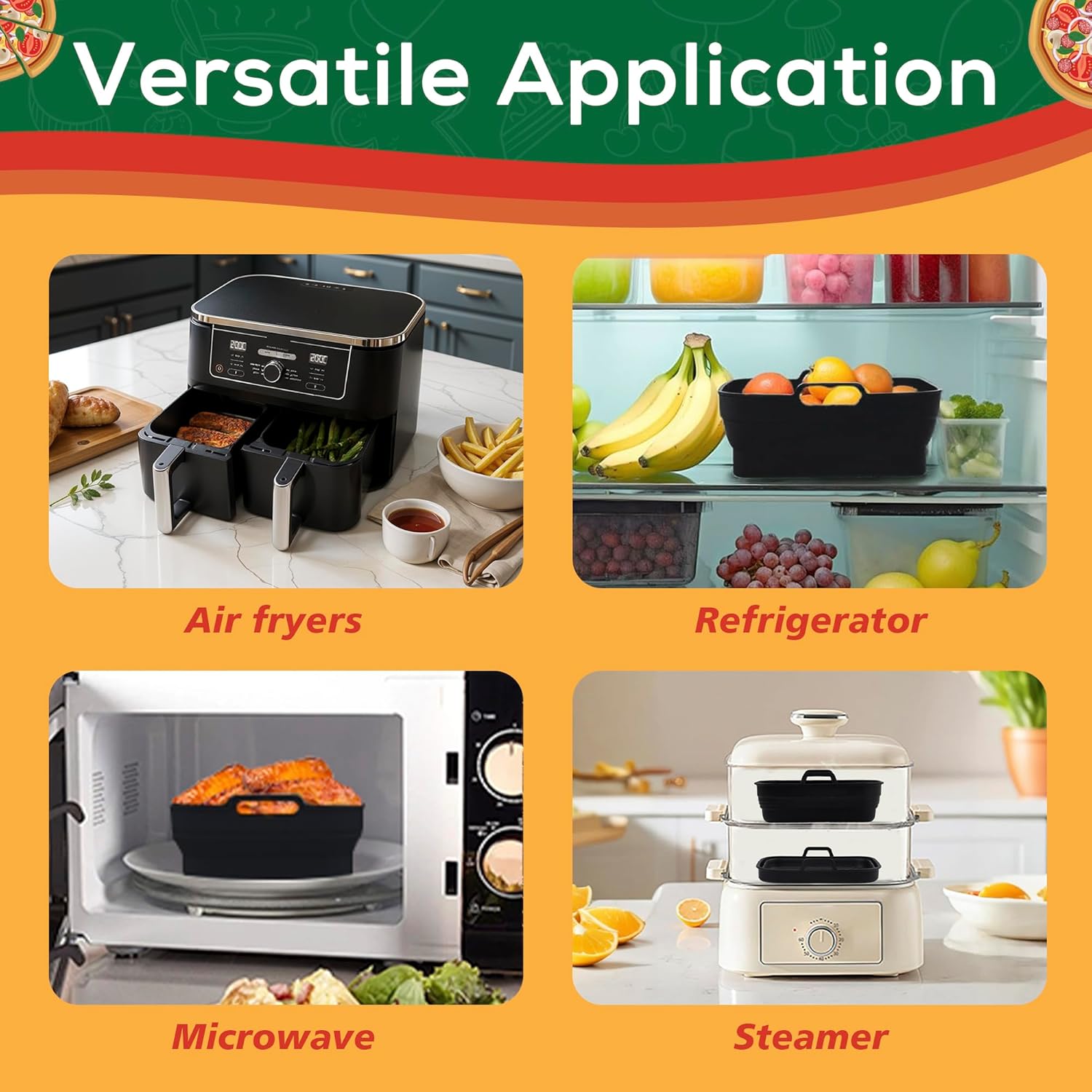 Moule silicone pliable pour airfryer, lot de 2, accessoires XL, AF400EUCP AF400EU SL400EUCP SL400EU AF500EUCP