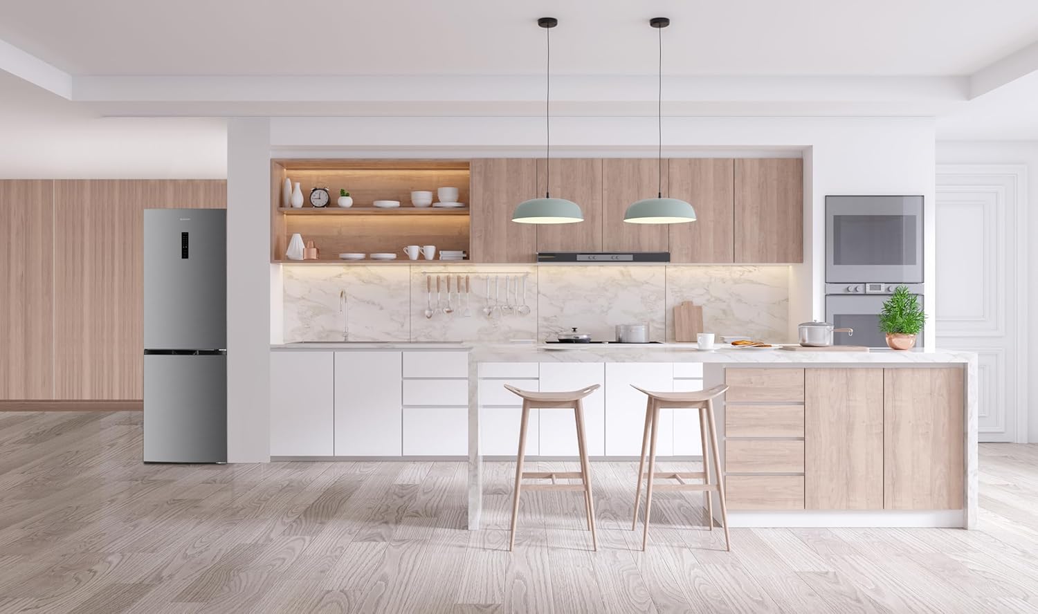 GEDTECH - Réfrigérateur combiné inox 323L No Frost congélateur bas GCB323NFIX