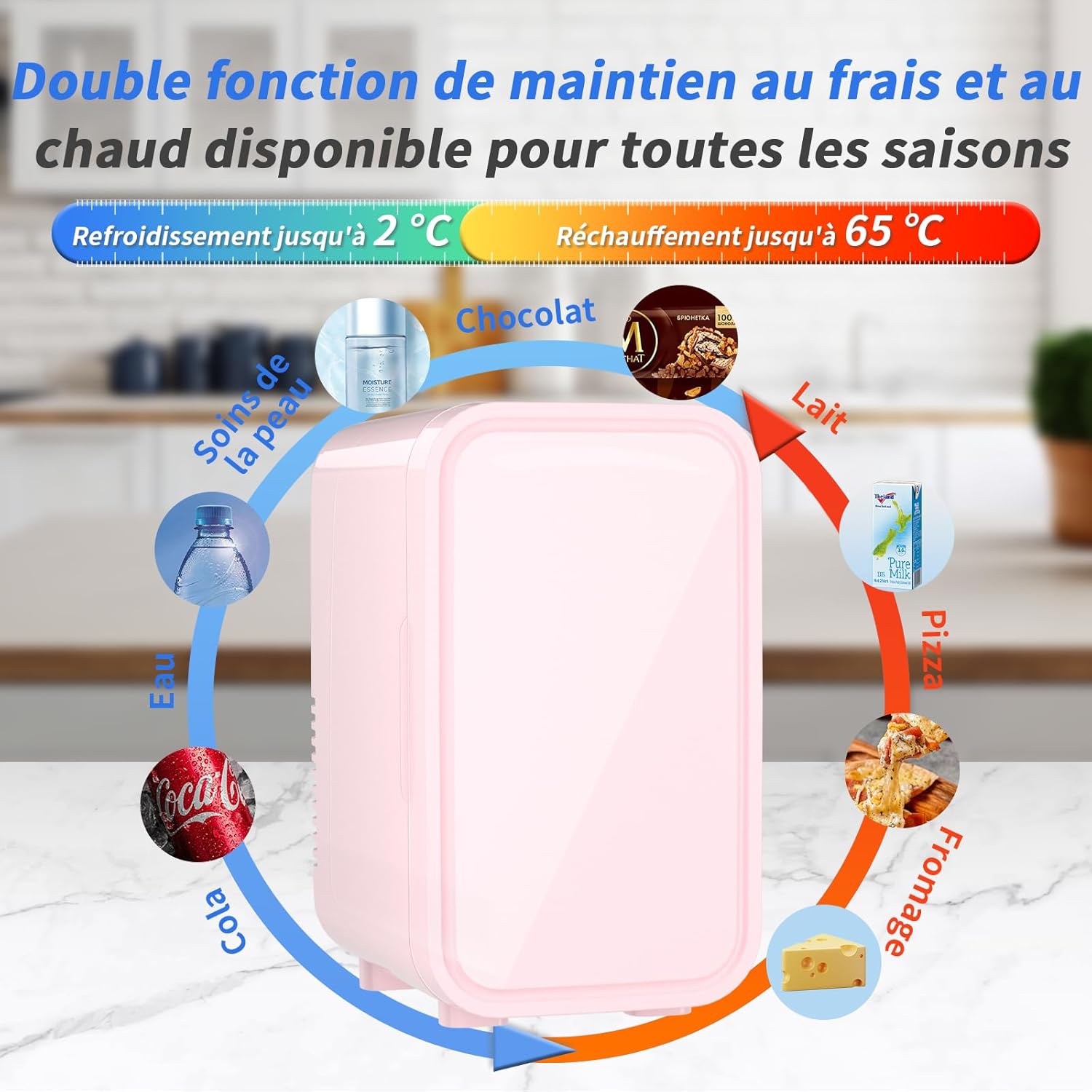 YASHE - Mini réfrigérateur 6L - portable AC/DC, 8 canettes, rose