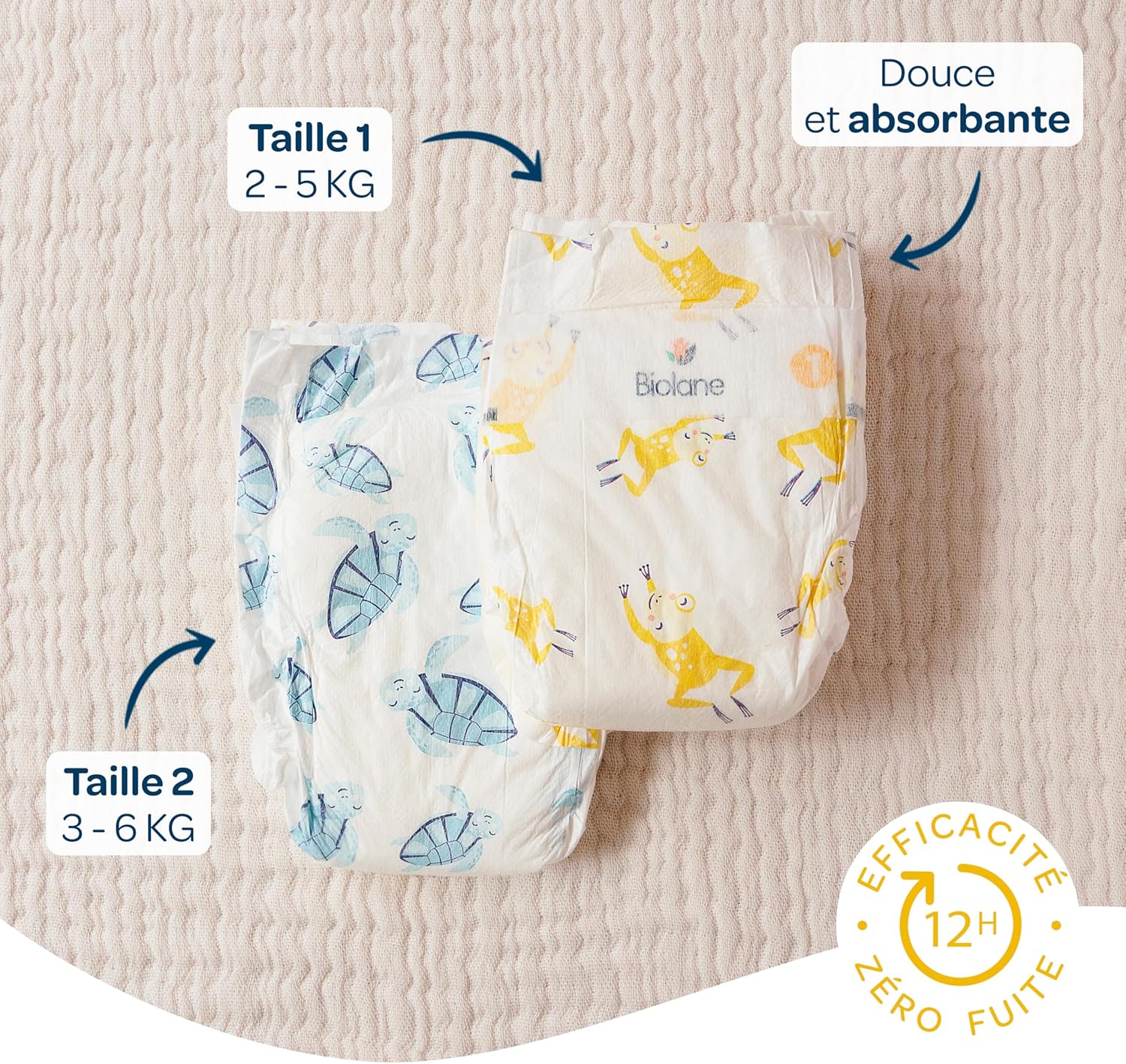 Biolane - Duo évolutif couches bébé T1&T2 - 2-6kg - Ultra absorbantes peaux sensibles