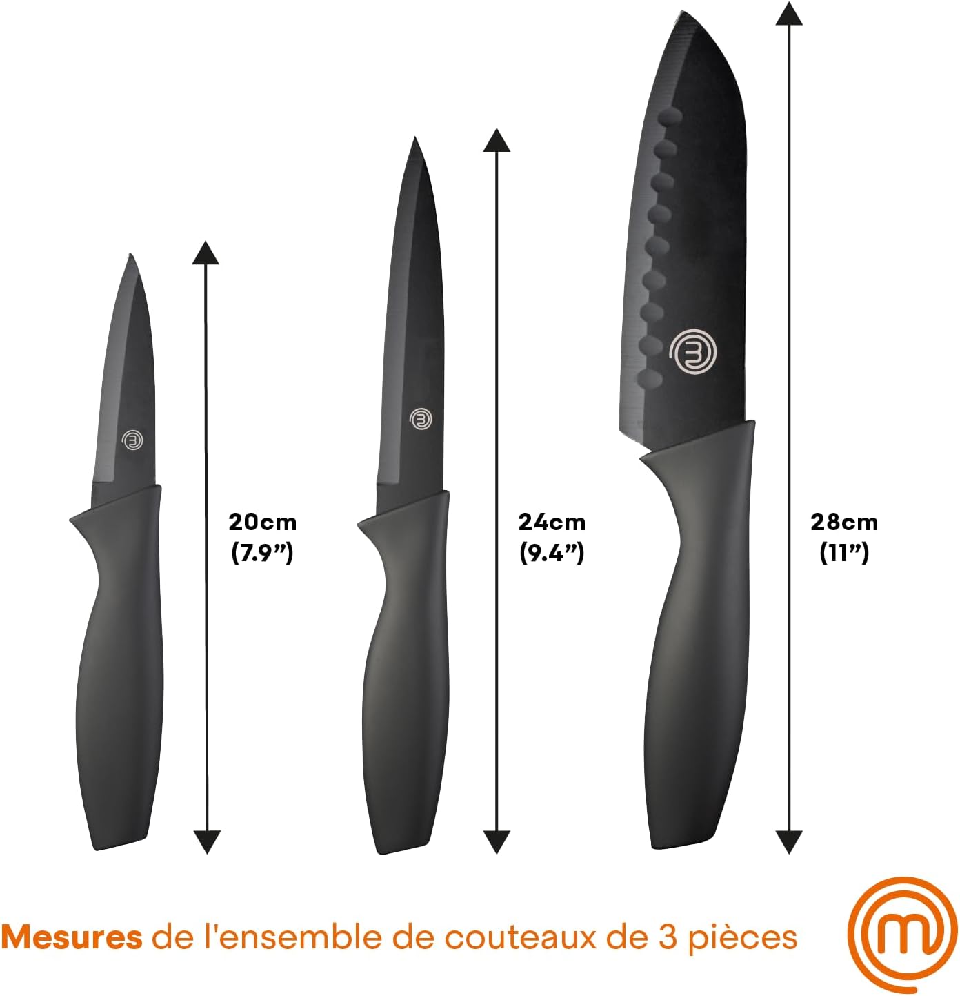 MasterChef - Set Couteaux Cuisine - inox, antiadhésif, ergonomique