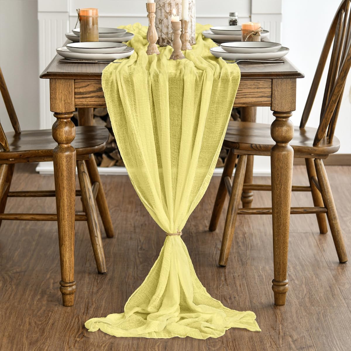 Artoid Mode - Chemins de Table Bohême - 300 cm - gaze mousseline jaune clair, décoration mariage / fête