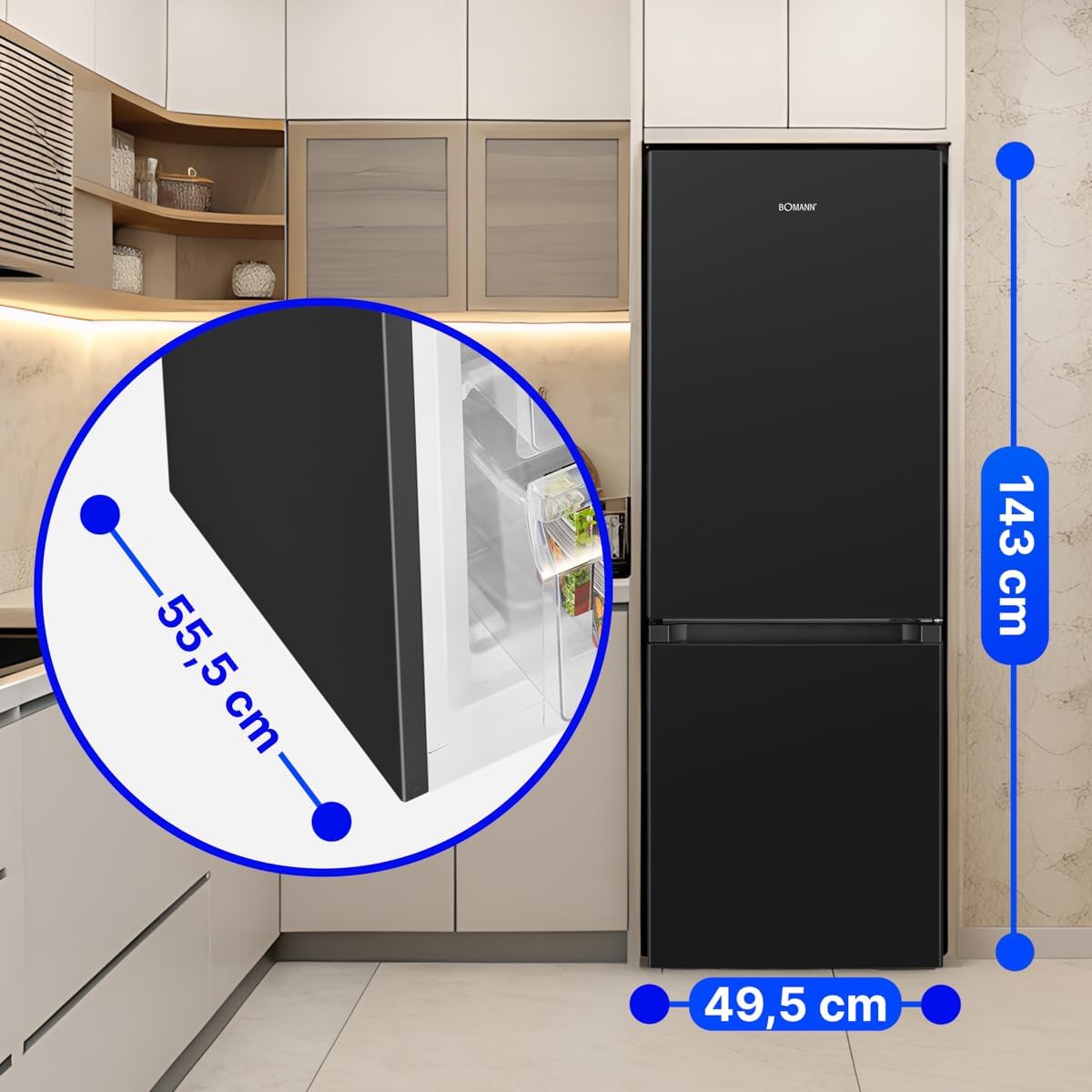 Bomann - réfrigérateur-congélateur - 175L - temp. réglable, portes réversibles, pieds ajustables - KG320