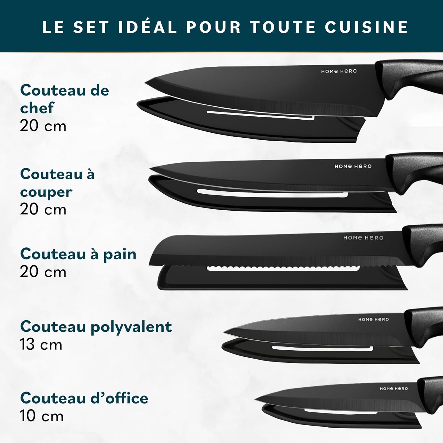 Home Hero - Set couteaux cuisine pro inox, 11 pcs, aiguiseur inclus