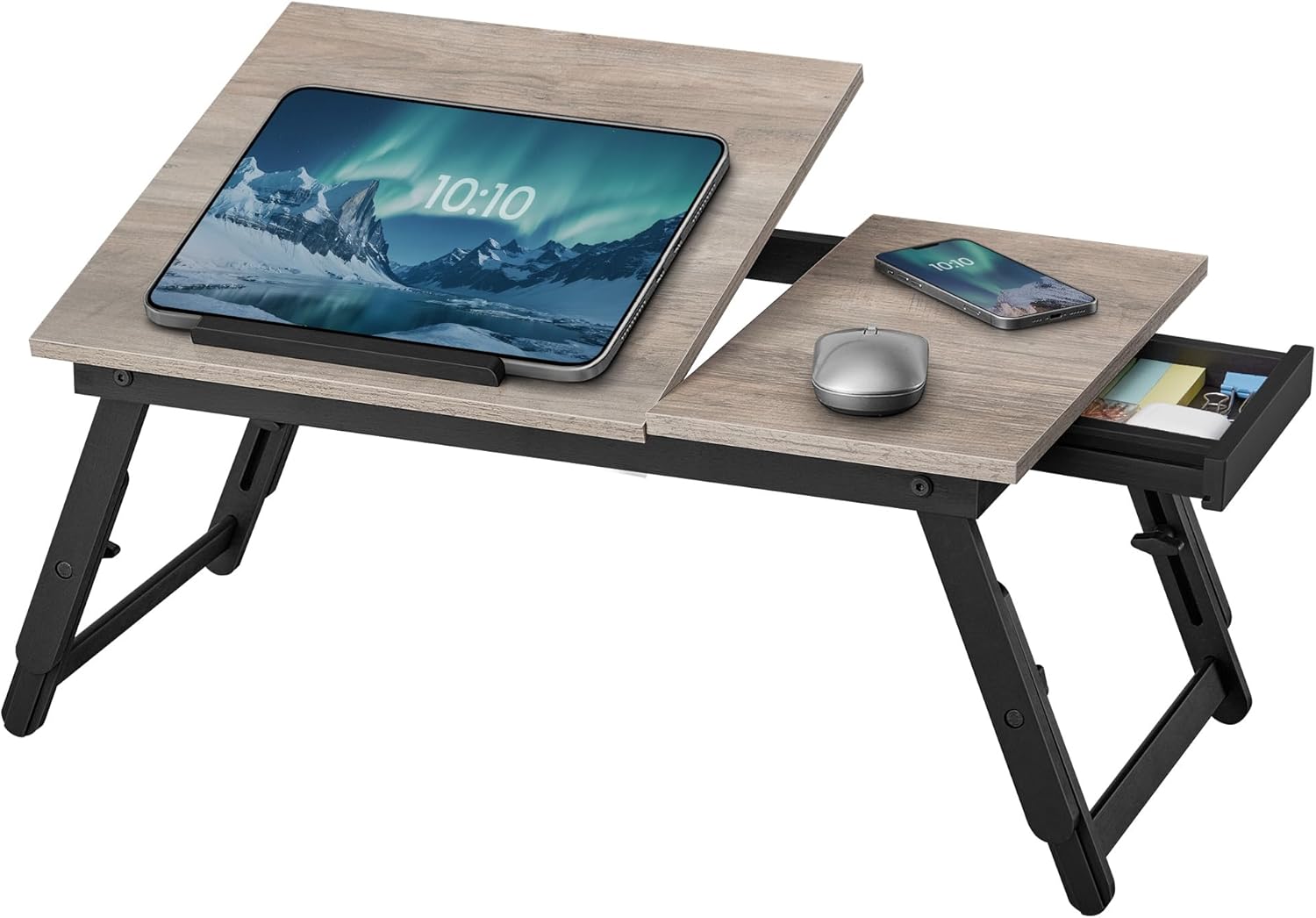 SONGMICS - Table de lit réglable, pliable, tiroir, bambou, 60x40cm - LLD105W01