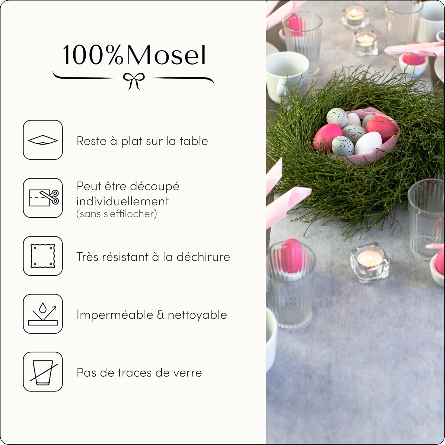 100%Mosel - Chemin de Table non-tissé - 30x2500 cm - Blanc, décoratif