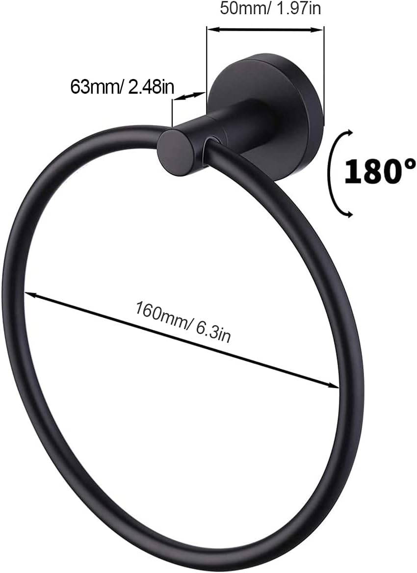 Porte-serviettes mural rond, acier inox 304, noir givré, salle de bain