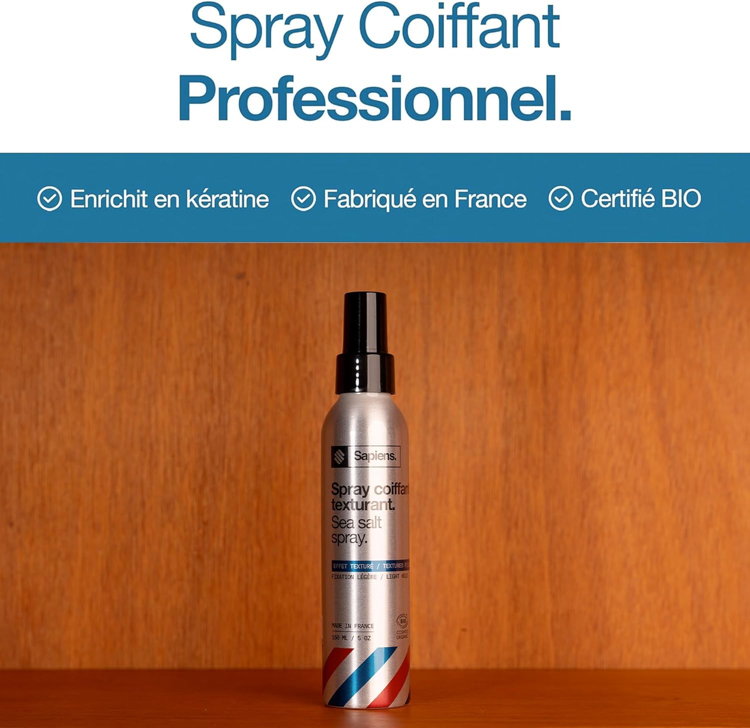 Sapiens - Spray cheveux bio 200ml - texture, volume, kératine, parfum marin