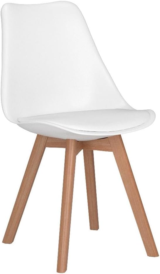 CangLong - ensemble 4 chaises rétro - bois hêtre - blanc, sièges capitonnés
