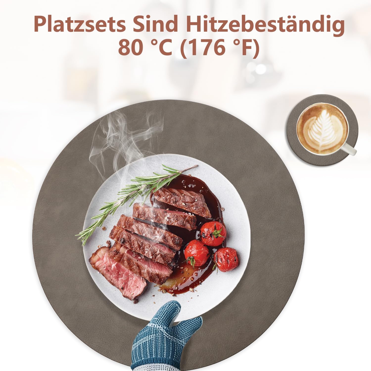 Set de table - lot de 4, cuir PU, 36x36cm, lavable, antidérapant