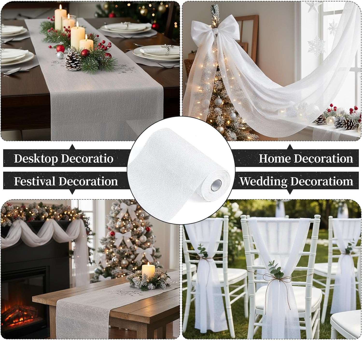 Chemin de table - blanc non-tissé - 30m x 23cm - déco Noël, mariage