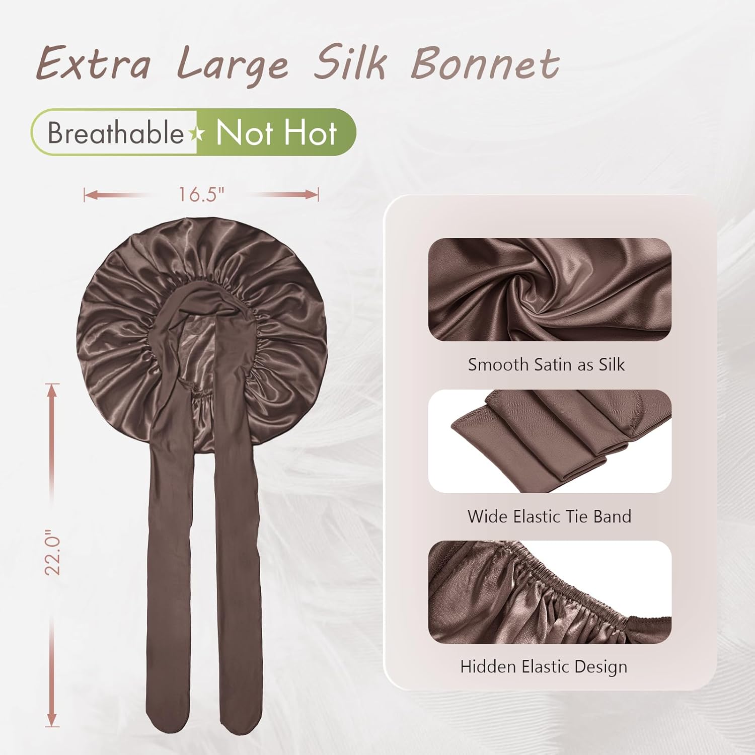 BONNET QUEEN - bonnet satin ajustable, grand, long élastique, chocolat