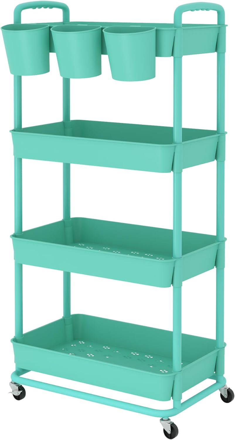 JIUYOTREE - chariot 4 niveaux - roulettes verrouillables, poignées, gobelets - rangement polyvalent