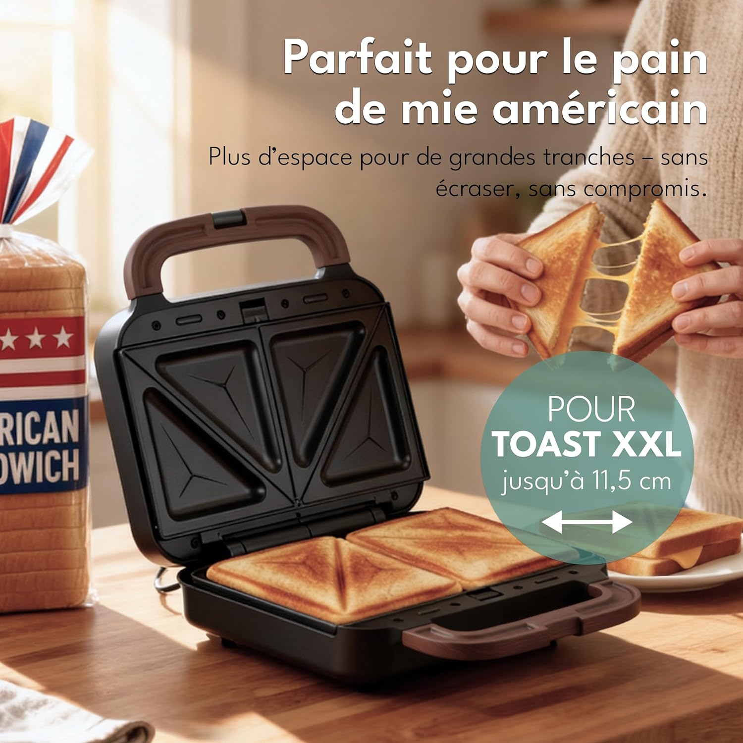 LEBENLANG - Appareil 3 en 1 - 750W, 3 plaques, grill, gaufre, sandwich